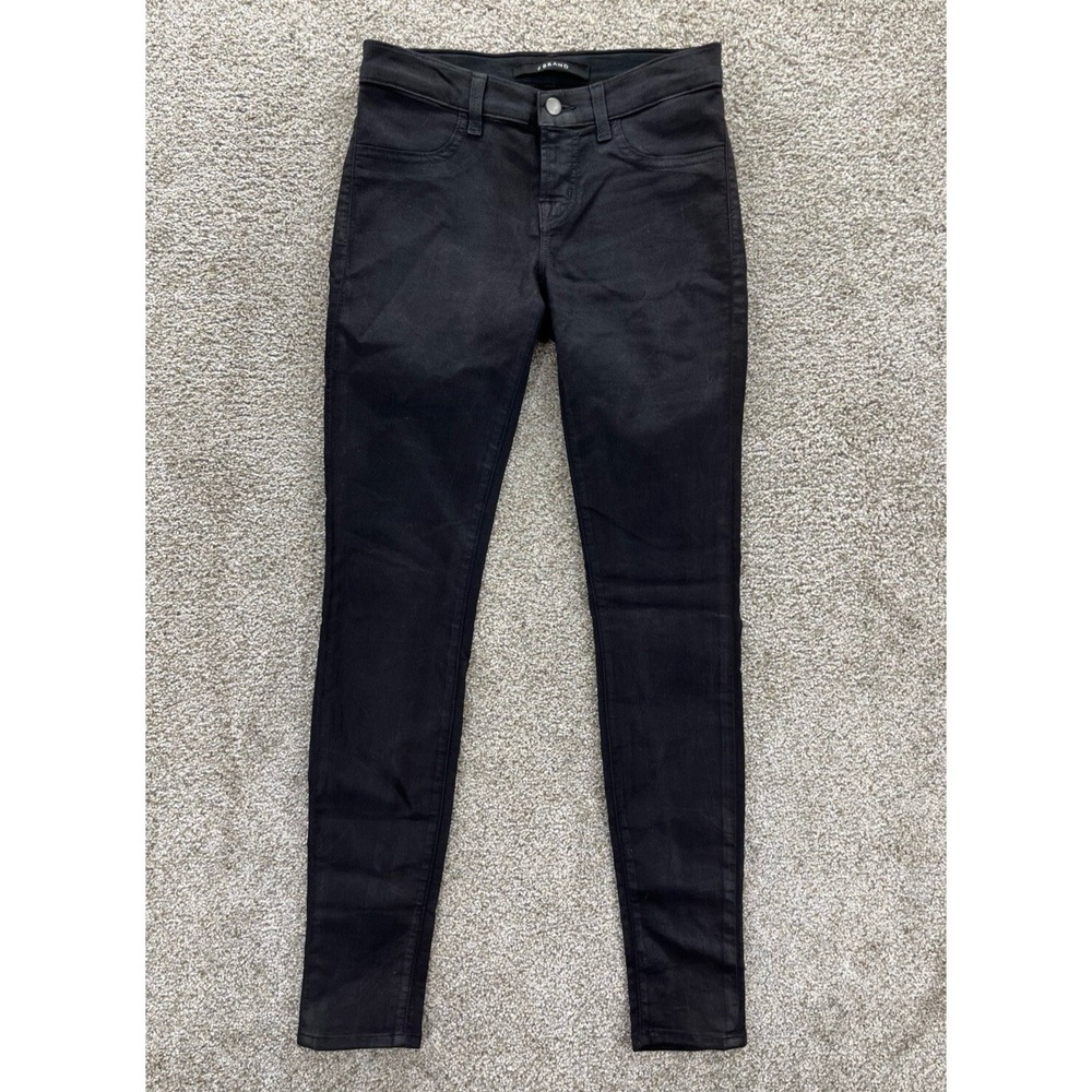 J‎ BRAND Jeans Womens 26 Black Super Skinny Stretch Coated Denim Goth Minimalist